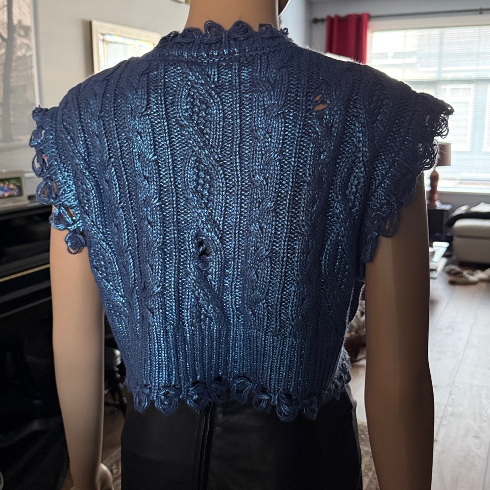 Zara Navy Blue Metallic Crochet Fringe Top (size small) - Picture 2 of 6
